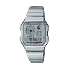 Casio Vintage A130WE-7AEF – Unisex Ρολόι Ψηφιακό Ατσάλινο Μπρασελέ, Ασημί/Λευκό Καντράν